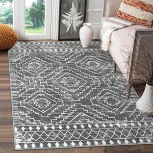 Wonnitar Moroccan 4x6 Area Rug, Washable Dark Gray Living Room Rug, Non-Slip Boho Rug for Bedroom, Farmhouse Non-Shedding Soft Indoor Carpet for Kitchen Entryway Mud Room (Dark Grey,4'x6')