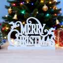 Merry Christmas Sign Table Decoration, Farmhouse Standing Centerpieces Wooden Blocks Merry Christmas Table Decor for Tiered Tray Xmas Tabletop Desk Mantel Shelf (White)