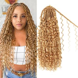 Goddess Boho Box Braids Crochet Hair-8 Packs 14 Inch Crochet Box Braids for Black Women Pre Looped ((#27, 14 Inch (Pack of 8))