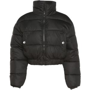 Gihuo Women' s Cropped Quilted Puffer Jacket Outerwear Coats (Medium, Black)