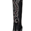 ISNOM Womens Cowboy Knee High Boots Cowgirl Boots Western Boots with Embroidered Pointed Toe Chunky Heel Slip on Retro Tall Boots, 10