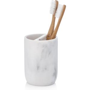 Essentra Home White Marble Toothbrush Holder | Small Toothbrush & Toothpaste Organizer | Blanc Collection