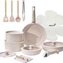 21 Pcs Ceramic kitchen Cookware Set,Nonstick Pots and Pans with Removable Handles Stackable Camping Cookware Dishwasher&Oven Safe Frying Pan,Taupe (21 Piece)