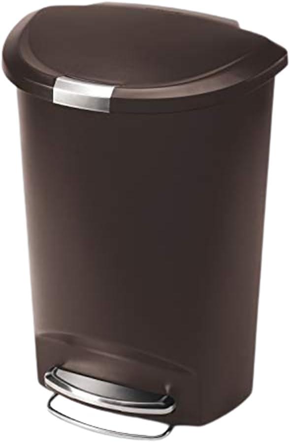 simplehuman 50 Liter / 13 Gallon Semi-Round Kitchen Step Trash Can with Secure Slide Lock, Mocha Plastic