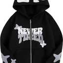 SOLY HUX Boy's Zip Up Hoodies Sweatshirt Y2k Letter Graphic Long Sleeve Streetwear Jacket
 (Medium, Black)