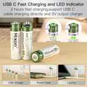 Hixon 1.5V USB Rechargeable Lithium Batteries AA Size,3000mWh Double AA Rechargeable Battery,Charges 1.5 Hours, Over 1000 Cycles, 4-in-1 USB-A to USB-C Charging Cable, LED Charge Indicator, 8-Pack