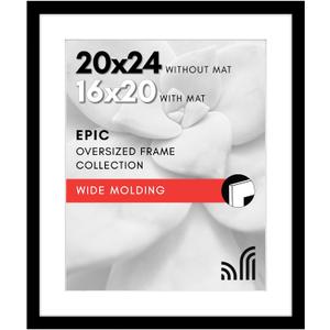 Americanflat 20x24 Picture Frame with Polished Plexiglass - Use as 16x20 Frame with Mat or Display 20x24 Photo Without Mat - Epic Collection - Wide Picture Frames for Wall Display - Black
