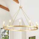 Gold Wagon Wheel Chandelier for Dining Room Light Fixture 12Light Gold Chandelier for Foyer 38inch 27-86" Height Adjustable Pendant Light for Flat Sloped Ceilings Dining Room Kitchen Island Entryway