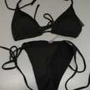 Women's Two Piece Bikini Swimsuit Sexy Ribbed Triangle Top Bathing Suits String Cheeky Bikini Sets (Black) S
