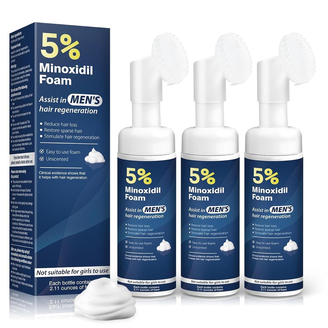 5% Minoxidil Foam for Men Hair Growth Foam Suitable for Hair Thinning Receding Hairline and Hair Loss to Hair Regrowth Get Thicker Fuller Hair 3 Bottles 2.11 Ounces Each