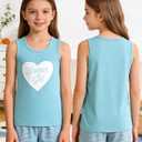 MyFav Big Kids Girls Sleeveless Sleepwears Hearts Shape Striped Pajama Nightgown (Blue)