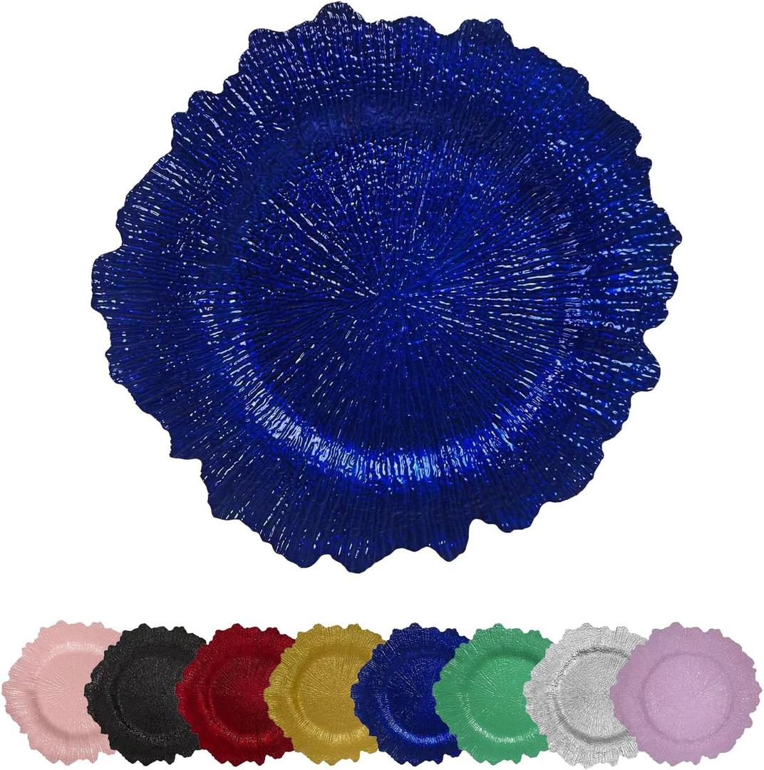 13 Inch 12pcs Reef Charger Plates  Elegant Decorative Dinner Plates for Wedding, Holiday Parties, and Formal DiningStylish Table Decor for Festive Celebrations (Blue-12XH)