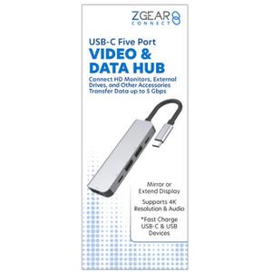 Zgear 5 Port USC C to 2 C & 2A With 1 HDMI