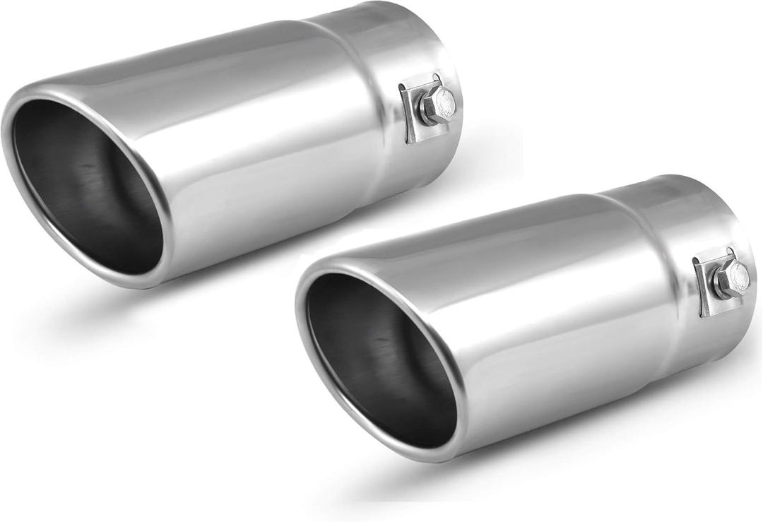 Pack of 2 Exhaust tips - to Fit 1.5 to 2 Inch Exhaust Tail Pipe Diameter- Stainless Steel to give Chrome Effect - Car Muffler Tips