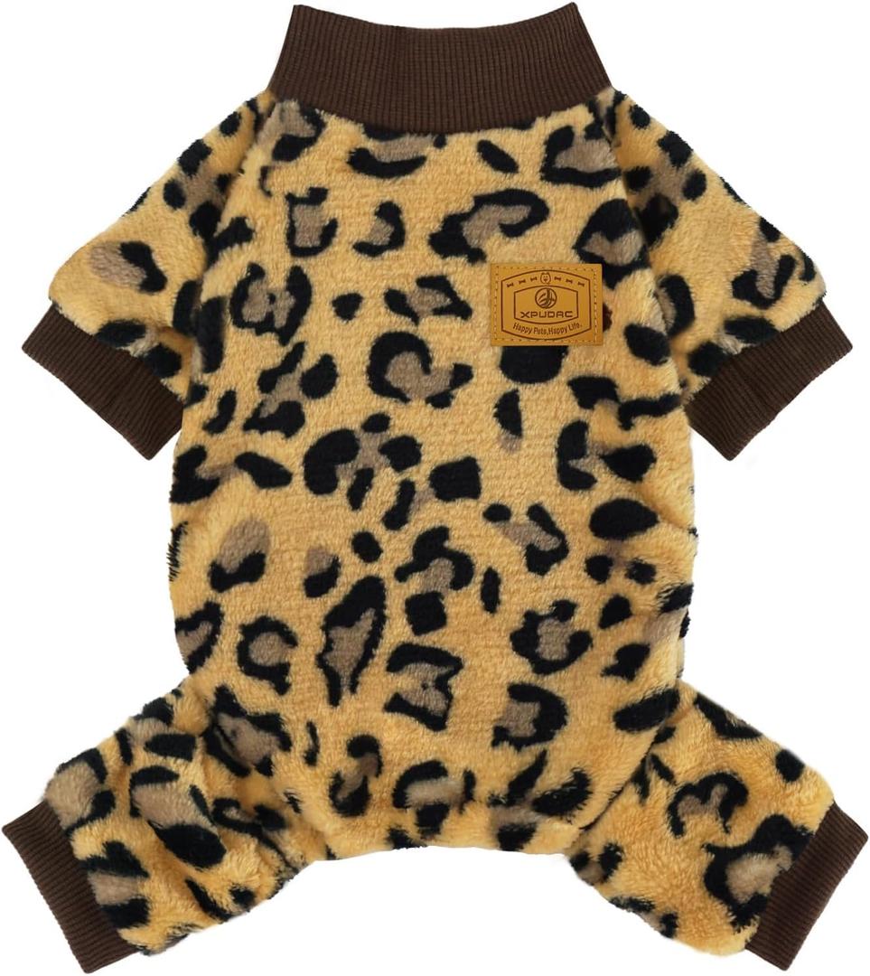 XPUDAC Dog Sweater Leopard Fleece Dog Pajamas for Small Medium Dogs Girl Boy Pet Winter Clothes for Winter Christmas(Small) (Small(Chest:13-14.9"))
