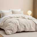 Bedsure Oversized King Comforter Set - Beige Comforter, Boho Tufted Distressed Vintage Bedding, 3 Pieces Farmhouse-Style Bed Set for All Seasons, Fluffy Soft Bedding with 2 Pillow Shams