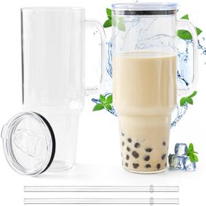 Glass Cups with Lids and Straws 40 oz Glass Tumbler with Straw and Lid 2 Pack Glass Tumbler with Handle Wide Mouth Iced Coffee Cups for Smoothies, Soda, Tea, with Acrylic Lids Glass Cups with Lids and Straws 40 oz Glass Tumbler with Straw and Lid 2 Pack Glass Tumbler with Handle Wide Mouth Iced Coffee Cups for Smoothies, Soda, Tea, with Acrylic Lids