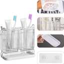 Toothbrush Holders for Bathrooms, Toothbrush Holders with Drain Tray, Tooth Brushing Holder, Bathroom Organizers and Storage Caddy Countertop for Toothpaste, ToothbrushWhite