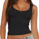 Matunana Womens Ribbed Tank Tops - Scoop Neck Crop Top 2026 Summer Casual Sleeveless Shirt Going Out Outfits (Black, S)