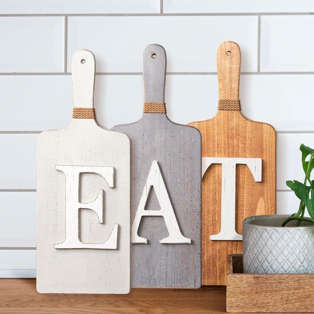 Barnyard Designs Hanging Eat Sign for Kitchen Wall Decor - Kitchen Wall Art Decor 6" x 15", Farmhouse Decorations for Wall, Rustic Eat Signs for Dining Room, Multicolor