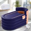 Inflatable Bathtub Adult 63'' Portable Blow Up Bath Tubs with Cordless Air Pump, Ideal for Hot Ice Bath, Quick Drain Design with 9'10'' Long Hose, Phone Pocket, Water Cushion (Orange)