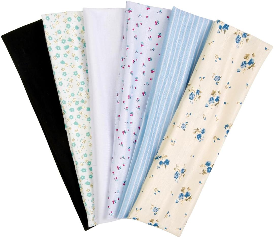 TERSE Boho Headbands for Women Short Hair Floral Headbands Non Slip Elastic Sweat Hairbands Soft Fabric Hair Bands Workout Yoga Running Sport Thin Wrap for Girls
