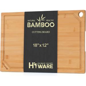 Hiware Extra Large Bamboo Cutting Board for Kitchen, Heavy Duty Wood Cutting Board with Juice Groove, 100% Organic Bamboo, Pre Oiled, 18" x 12" x 0.6" (Natural)