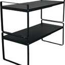 Set of 2 Expandable Cabinet Shelf Organizer, Black Kitchen Countertop Shelves, Stackable Metal Pantry Storage Organizer for Cupboard, Spice Rack (14.1"-25.2"L*11"W*10.2"H)