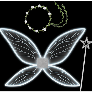 Janinka Light Up Fairy Wings for Adults, LED Butterfly Wings for Women Fairy Costume with Wreath Wand for Halloween Cosplay