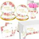 Zhehao 170 Pcs Bridal Shower Plates and Napkins Gold Miss to Mrs Floral Disposable Paper Tableware Set of 24 Includes Plates Napkins Cups Tablecloth Knife Fork for Wedding Bridal Shower Party Decor