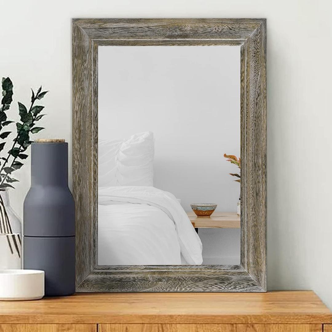 Rustic Mirror 20"x16" Decorative Wood Framed Mirror Farmhouse Retro Hanging Wall Mirror for Bathroom Bedroom Entryway Brown (20"L x 16"W, Retro Brown)
