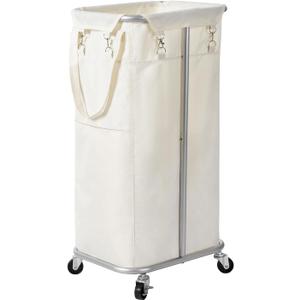 WOWLIVE 100L Rolling Laundry Hamper with Wheels Large Basket Organizer Laundry Cart with Steel Frame and Removable Bag Foldable Tall Dirty Clothes Hamper Dorm Room Storage for Bedroom (Light Beige) (100L (17.013.030.8in))