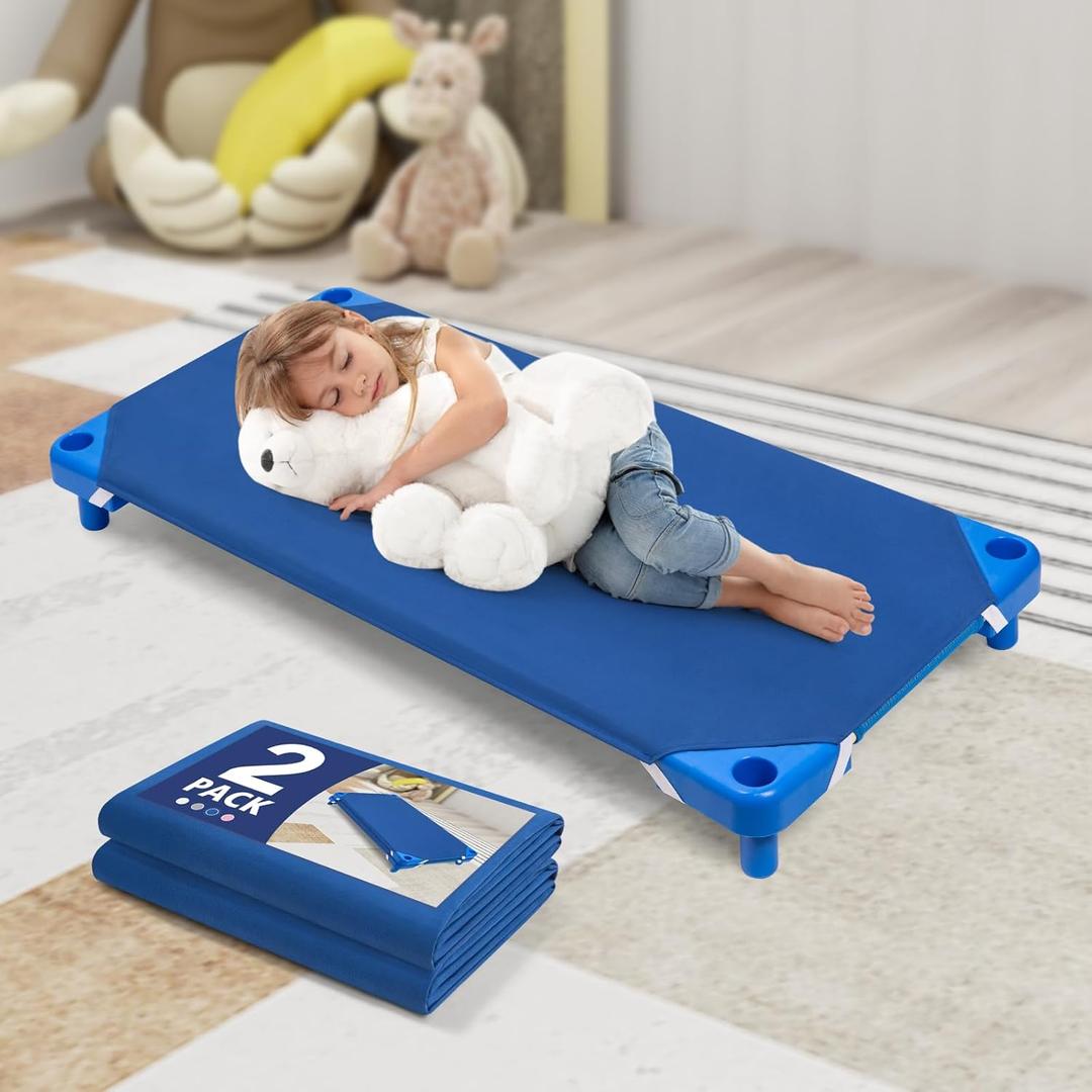 Comfyanno Cot Sheets for Daycare Toddler Size - Fits 23" x 40" Cot, 2 Pack, Daycare Essentials, Soft & Comfortable Fitted Cot Cover, for Preschool Kids Nap Time, Brushed Microfiber - Navy Blue