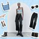 Womens Wide Leg Jeans Woman High Waisted Stretchy Baggy Cropped Denim Pants (Large, Black)