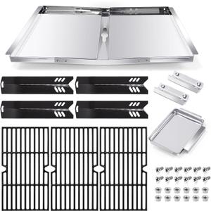 Hiorucet Grill Grease Tray Kits for Dyna Glo DGF493BNP Replacement Parts, Backyard BY13-101-001-12, Adjustable 24''-30'' Drip Pan, Grates, Heat Plates for Dyna Glo Grill Replacement Parts 4 Burner.
