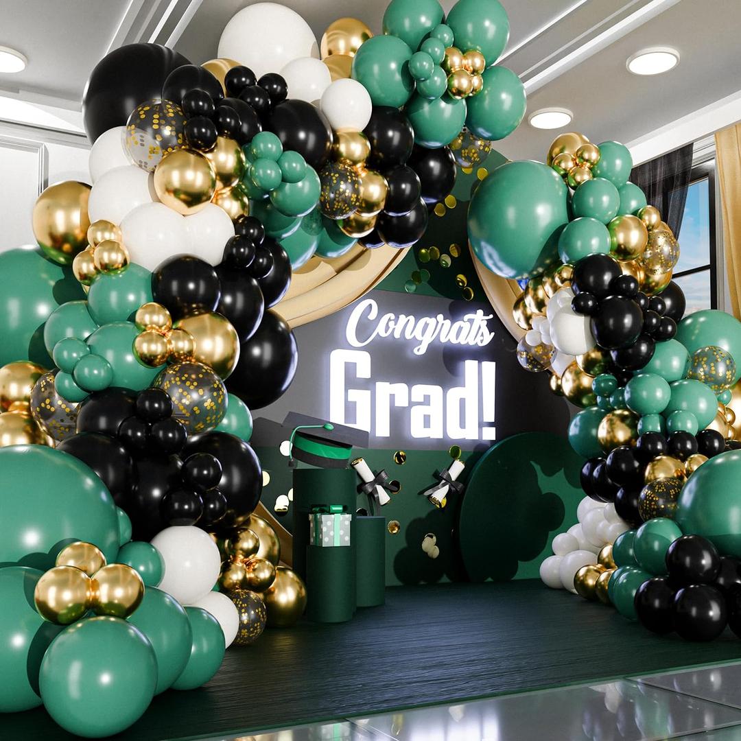 ALL-IN-1 Green Black White Balloons Garland Kit & Arch Small and Large Gold, White, Black Balloons Lime Dark Green Party Decorations for Graduation Birthday Football Soccer Army