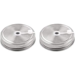 uxcell 2pcs Stainless Steel Wide Mouth Mason Jars Lids with Straw Hole Canning Lids for Drinking & Food Storage