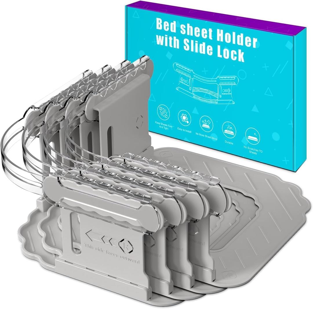Bed Sheet Holders for Corners, Bed Sheet Grippers, 4Pcs Fitted Sheet Holder Keep Sheets Firm & Tight, Bed Sheet Straps, Lock Sheet Holders, Bed Sheet Clips Fit Sheet Mattres Easy Install