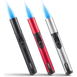 Urgrette 3 Pack Butane Torch Lighters, 6-inch Refillable Pen Lighter Adjustable Jet Flame Butane Lighter for Grill BBQ Camping (Gas Not Included)