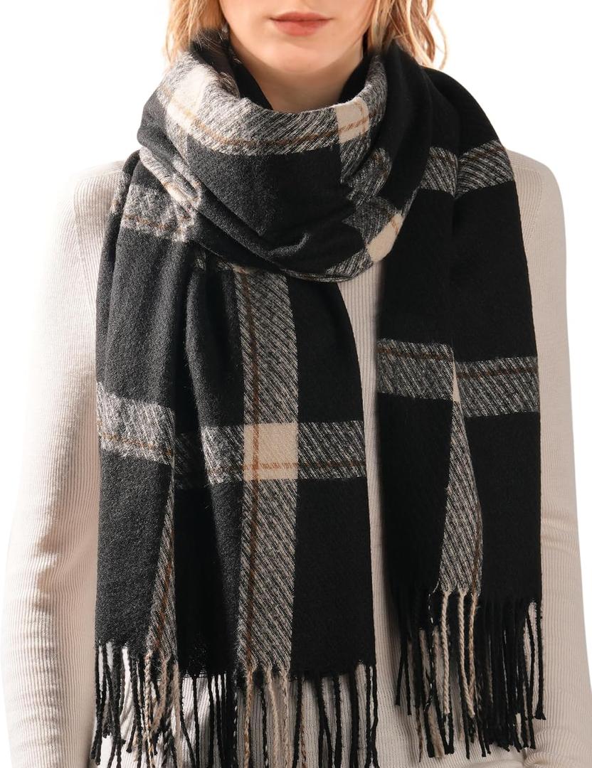 FURTALK Winter Scarf for Women Shawl Soft Tassel Plaid Large Oversized Scarves Wraps (Black)