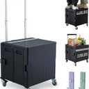 Folding Utility Cart Portable Rolling Crate Handcart Shopping Trolley Collapsible Tool Box, with Lid, on Rotate Wheels, for Grocery, Shopping, Office, Teacher, Camp,File (Black)