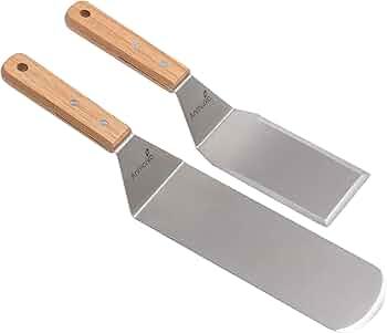Stainless Steel Spatula Set, Grill Spatula Set with Full Tang Handle & Beveled Edges, Long Wide Spatula for Cast Iron Griddle BBQ Flat Top Grill, Pancake Turner, Smash Burgers Metal Flipper, 2 Pieces