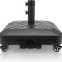 Patio Umbrella Base Heavy Duty with Wheels Square Market Stand for Outdoor 4 Locks 2 Knobs 125lb Capacity, Black