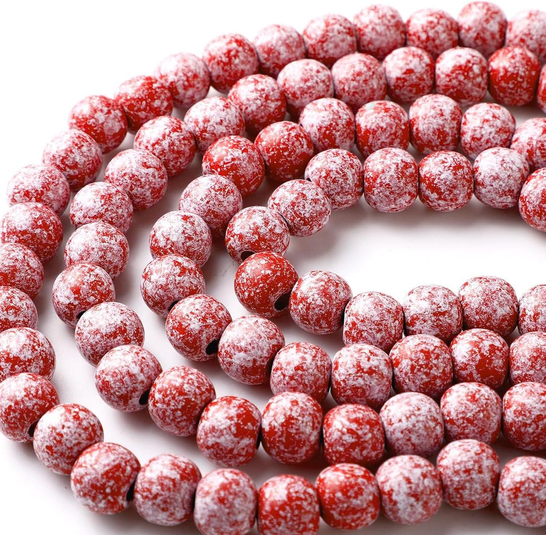 Yuxung 4 Pcs 36 ft Boho Christmas Wood Bead Garland Natural Vintage Wooden Beads Rustic Decorative Holiday Christmas Tree Garland Country Farmhouse Decor for Home Indoor Use(Red)