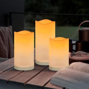 SUNNYPARK Solar Candles Outdoor Waterproof, Solar Powered Assorted Flameless Pillar Candles for Patio Lanterns 3x 4/5/6 Set of 3