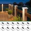 Solar Post Cap Lights Outdoor 12 Pack - Waterproof Solar Fence Post Lights Fit 4x4 Wooden/Vinyl Posts, White Solar Deck Post Lights Emit Warm White For Outside, Deck Fence/Backyard/Stair Railing/Porch