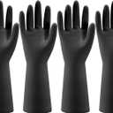 Bamllum 4 Pairs Rubber Kitchen Dishwashing Gloves - Reusable Household Cleaning Gloves for Washing Dishes and Cleaning Tasks, Flexible Long-lasting and Non-Slip (Medium, Black)