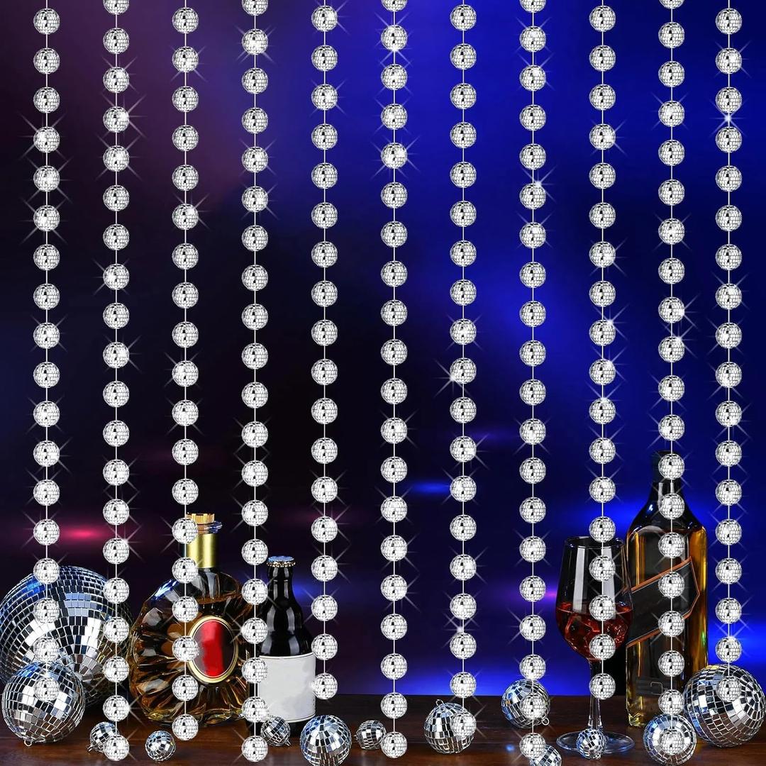 Hoolerry Disco Party Decorations 6 Pcs 6.56ft Long Mini Disco Ball Beaded Garlands Reflective Mirror Ball Hanging Banner 70s 80s Retro Party Backdrop Supplies for Christmas Birthday Wedding(Silver)