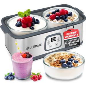 Ultimate Probiotic Yogurt Maker with Adjustable Time & Temp Control - Make Trillions of Live Probiotics with Two 1-Quart Containers for Larger Batches - Greek Yogurt Maker