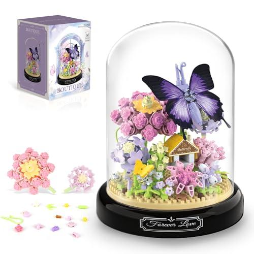 QLT QIAOLETONG Flower Bouquet Building Kit for Adults, Animals Flowers 582 PCS Botanical Collection Mini Building Blocks Set, Valentine's Day for Her Mom Women Wife Girlfriend (Butterfly)